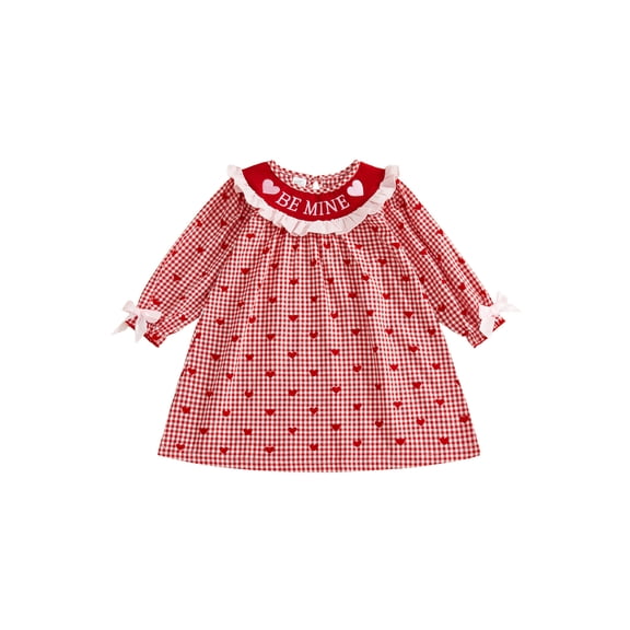 BemeyourBBs Kids Toddler Girls Valentines Day Dress Outfits Long Sleeve Crew Neck Heart Gingham Plaid Dress Spring A-line Dress Clothes
