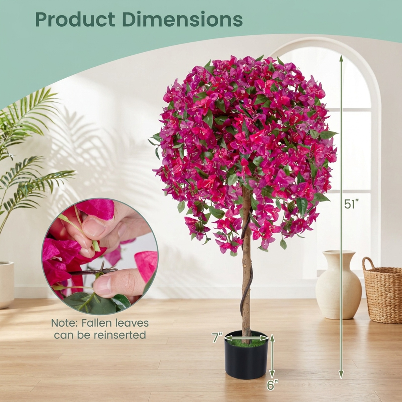Vebreda Artificial Plant Decor, 2 Pack Artificial Azalea Trees Faux Floral Plants with Vivid Blooming Flowers, Charming Blooming Look