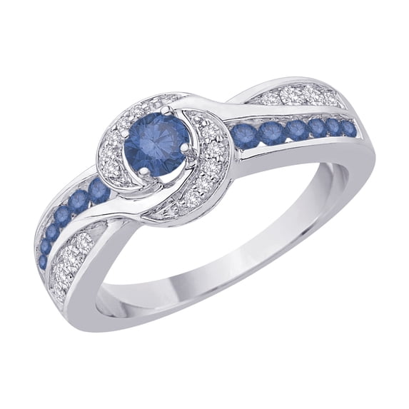Bypass Style Blue and White Diamond Ring in 10K White Gold (2/3 cttw)