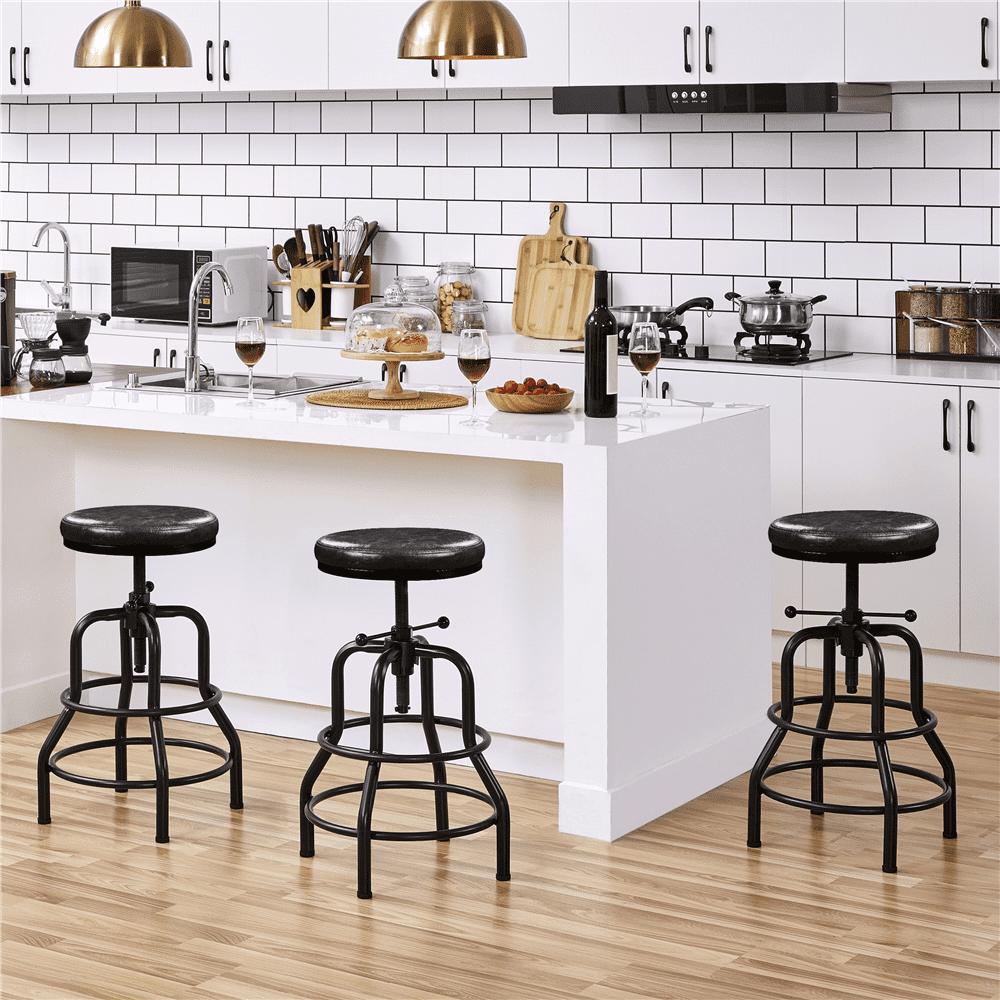 Alden Design Vintage Faux Leather Counter-Height Bar Stool with Metal Legs for Kitchen Restaurant, Black