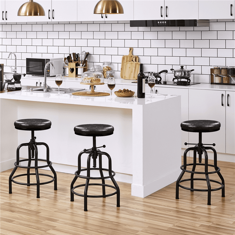 Alden Design Vintage Faux Leather Counter Height Bar Stool with Metal Legs for Kitchen Restaurant Black Walmart