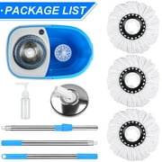 Spin Mop and Bucket on Wheels, Mop and Bucket Set, 360° Spinning Mopping Bucket with 3 Microfiber Refills & 61 Extended Mop Rod for Floor Cleaning, Blue