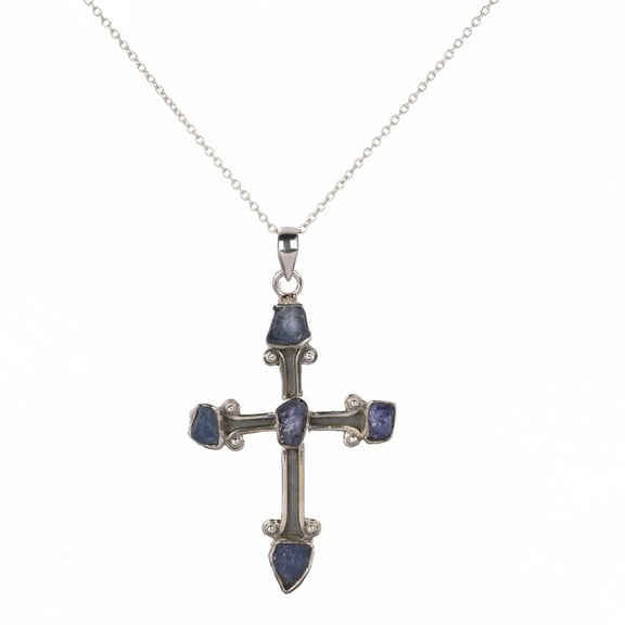 Tanzanite Raw Cross Pendant 925 Sterling Silver BY AUDRIELLE