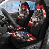 Uorisanigo 2 Pcs Front Car Seat Cover, American Flag Wolf High Back Bucket Car Seat Cover for Front Seats, Soft Plush Seats Covers, Universal Fit Auto Inteior Accessories