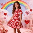 thumbnail image 2 of SGMVNU Girls Dresses Casual Short Sleeve Shirt Dress with Heart Print Girls Dresses Size 10-12 A Line Swing Summer Sundresses(Size 4-5 Years,6-Red A), 2 of 4