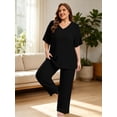 thumbnail image 3 of Homlouue Lounge Sets for Women Plus Size,2 Piece Outfit V-Neck Short Sleeve with Long Pants,Comfortable Ribbed Loungewear for Home or Outdoor(2XL,Black), 3 of 9