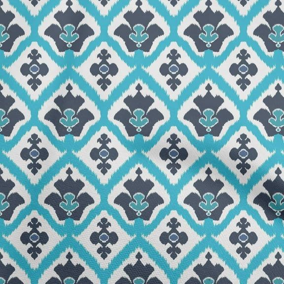 oneOone Cotton Flex Light Blue Fabric Asian Ikat Craft Projects Decor Fabric Printed By The Yard 40 Inch Wide