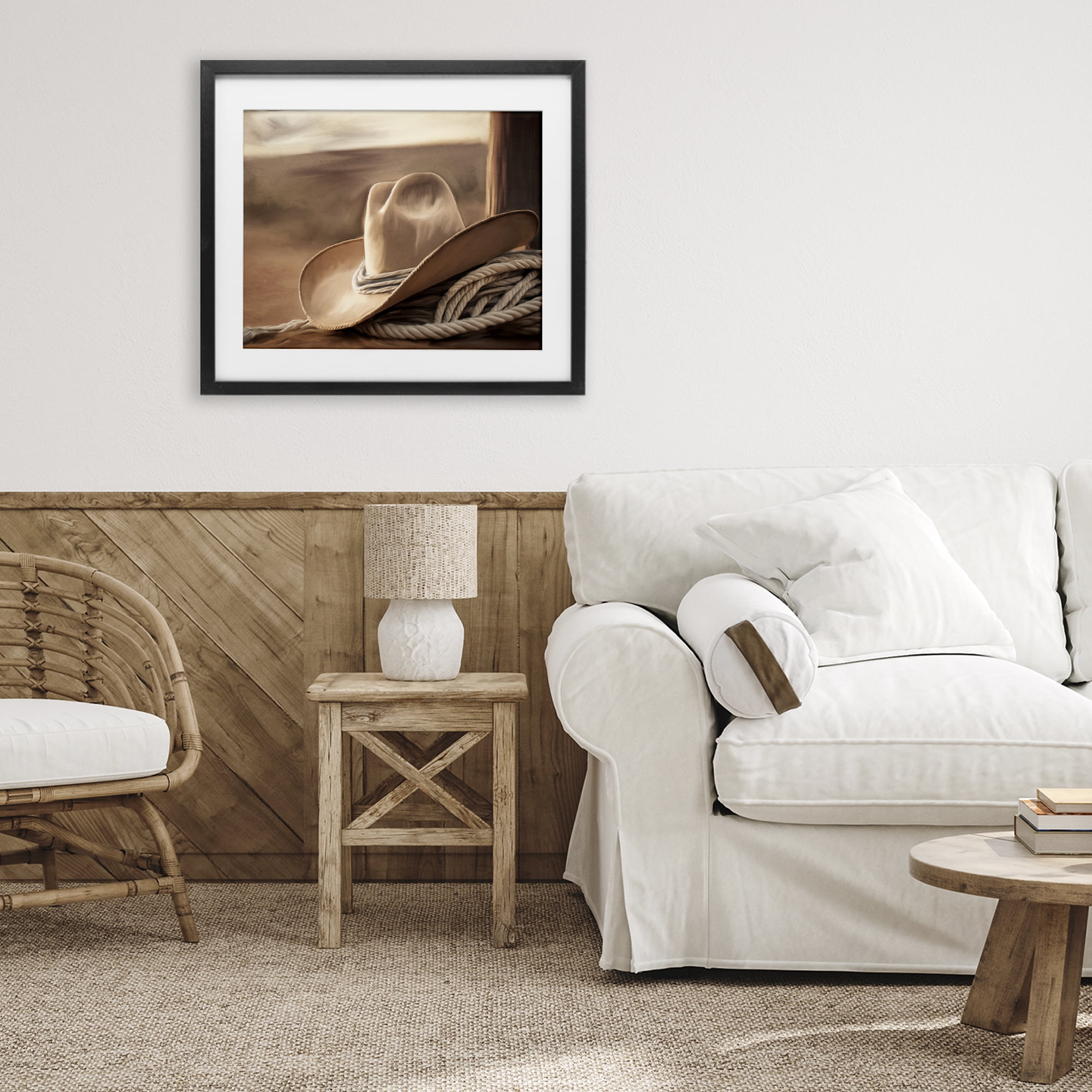 Stupell Industries White Cowboy Hat Black Framed Print Under Glass, design by Kim Allen