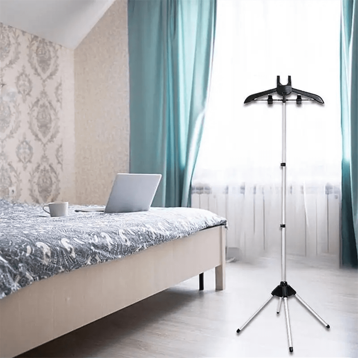 Display Stand Clothes Hanger Garment Foldable Tripod Steamer Rack Cloths Iron Hanging Stand Clothing Drying Rack Black