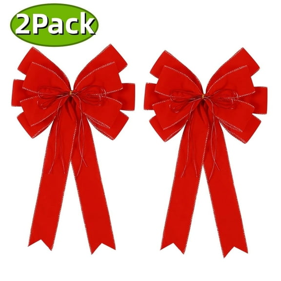 Christmas Bows Christmas Tree Topper Bow Large Red Velvet Bow for Wreath Home Front Door Decor 2Pack 11.4X19.6''