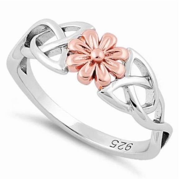 Two-Tone Celtic Daisy Ring 925 Sterling Silver Women Wedding Band Jewelry