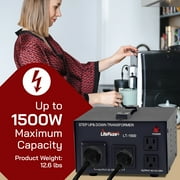 LiteFuze LT-1500 1500 Watt Voltage Converter Transformer - Step Up/Down - 110V/220V - Circuit Breaker Protection
