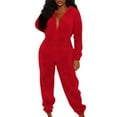 thumbnail image 2 of Dazajoo Women's Cute Sherpa Romper Fleece Onesie Pajama One-Piece Zipper Hooded Jumpsuit Plush Sleepwear Playsuit Red S, 2 of 10