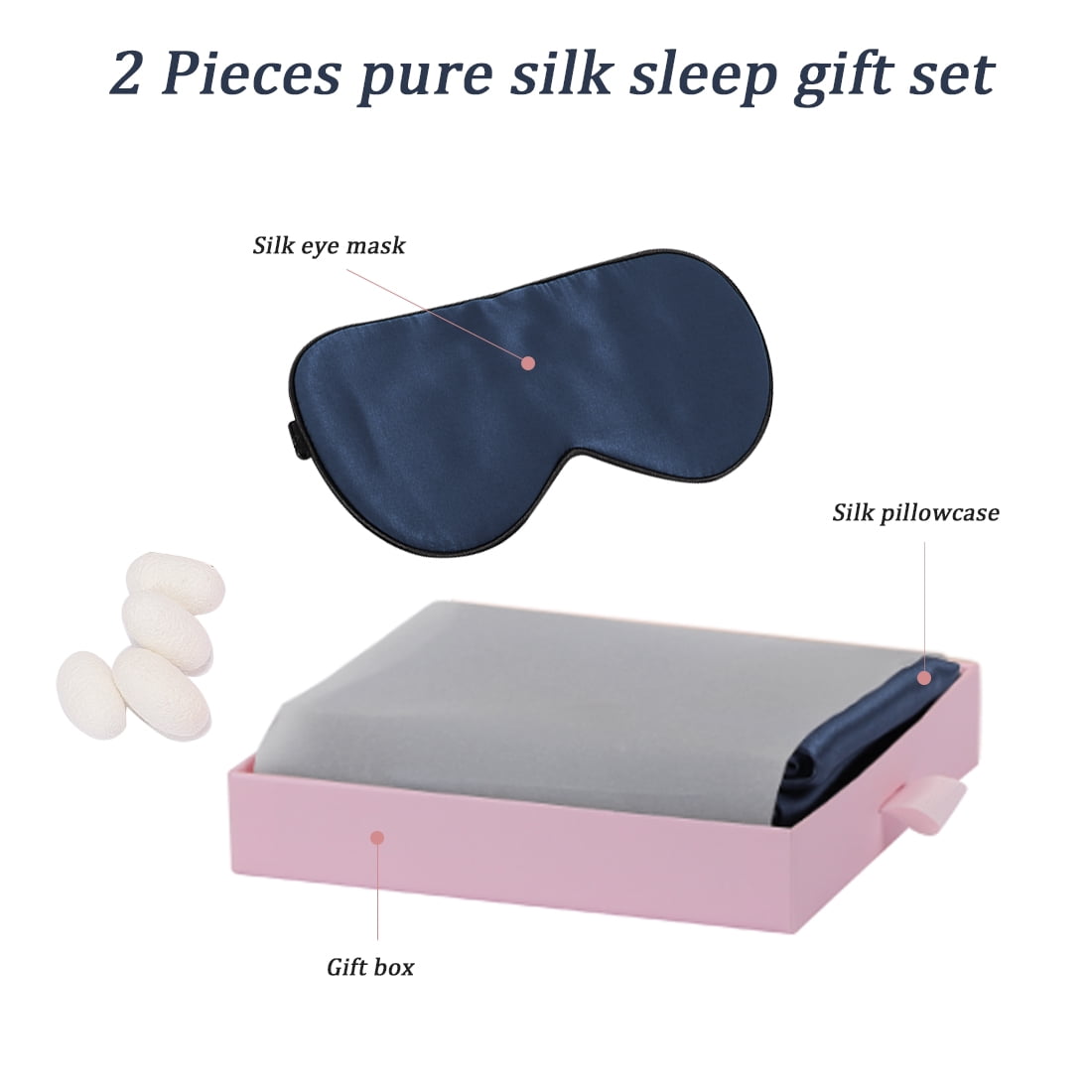 Unique Bargains 19 Momme Silk Pillowcase Eye Cover Set, King, Navy Blue