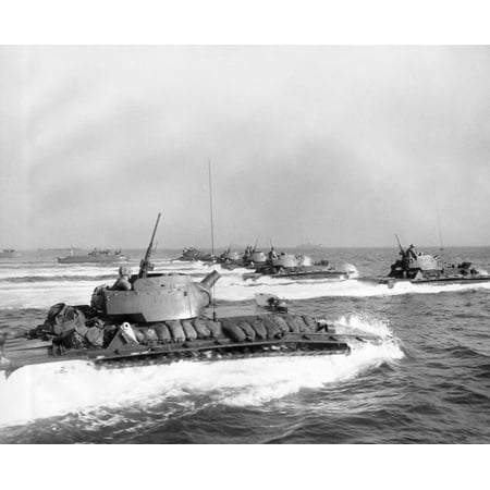 Armored Amphibious Tractors In The First Waves Of The Marine Invasion