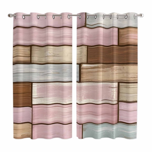 Pink Brown Vintage Kitchen Curtains 63 Inch Length, Retro Farmhouse Elegant Pastoral Grommet Top Bedroom Living Room Curtains, Light Filtering Cafe Curtain Drapes 2 Panels Set 84''x63''