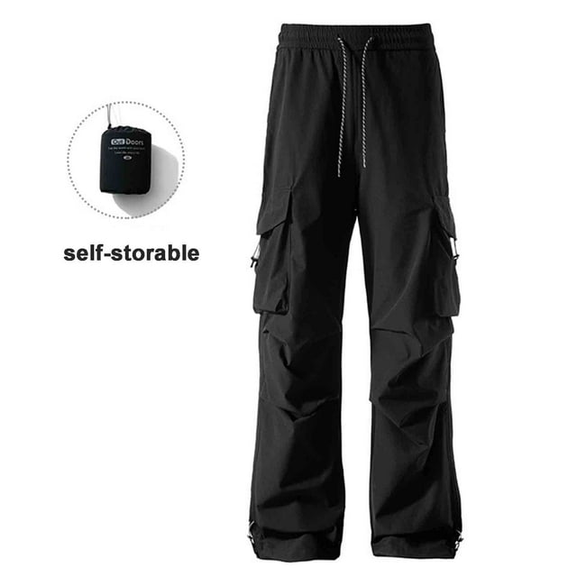 FcBaudy Full Length Pants Man Solid-Color Loose Casual Pocket Functional Drawstring Work Pants Full Length Pants Men polyester Pants