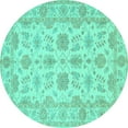 thumbnail image 1 of Ahgly Company Machine Washable Indoor Round Oriental Turquoise Blue Traditional Area Rugs, 6' Round, 1 of 4