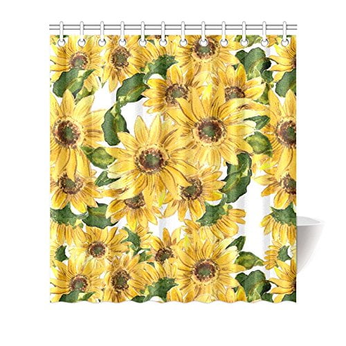 Flower Shower Curtain set Sunflower Oil Painting Bathroom Curtain 71Inches long 