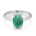 thumbnail image 2 of Gem Stone King 925 Sterling Silver Green Malachite Solitaire Engagement Ring for Women | 2.50 Cttw | Oval 9X7MM | Gemstone Birthstone | Size 9, 2 of 4