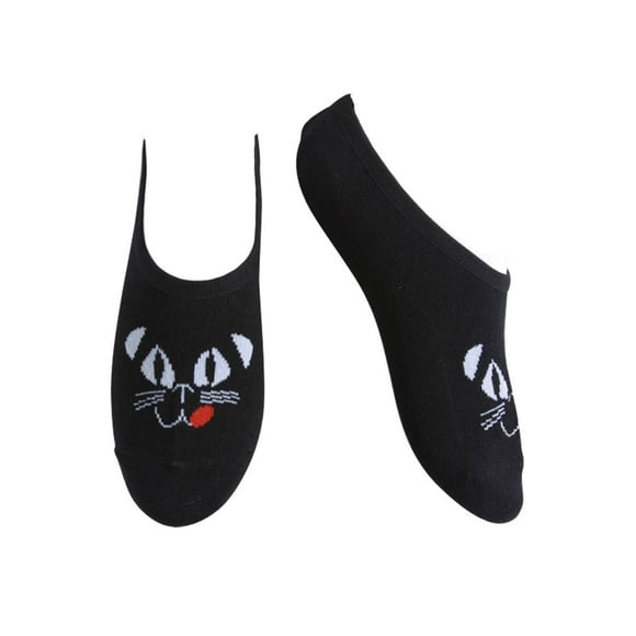 Gravity Threads Black Cat Design No Show Socks
