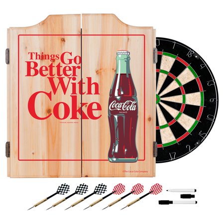 Coca Cola Dart Cabinet Set with Darts and Board  Better with Coke