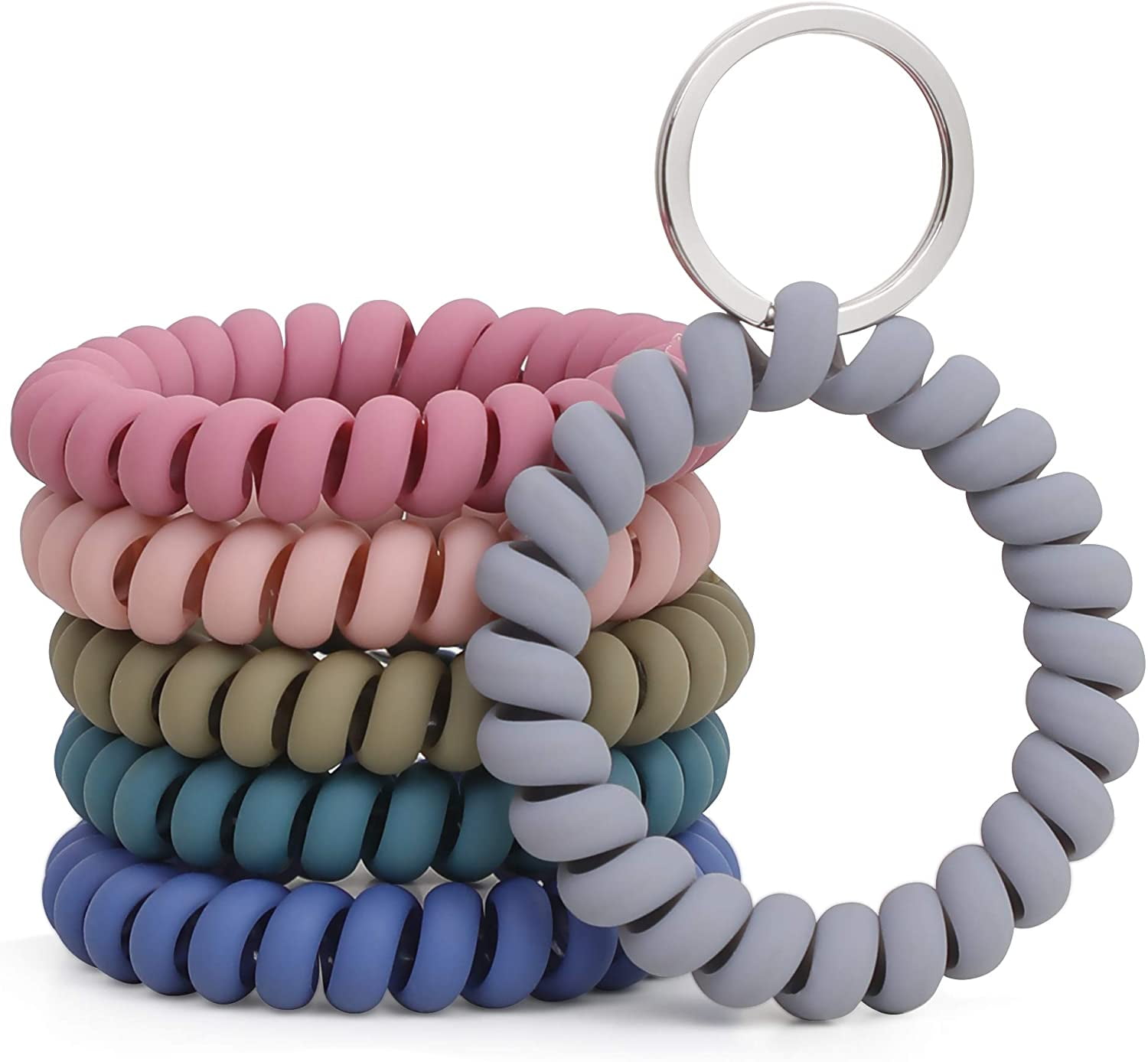 Colorful Stretchable Spiral Bracelet Wrist Coil Key Chains Wrist 5pc Brown-s 