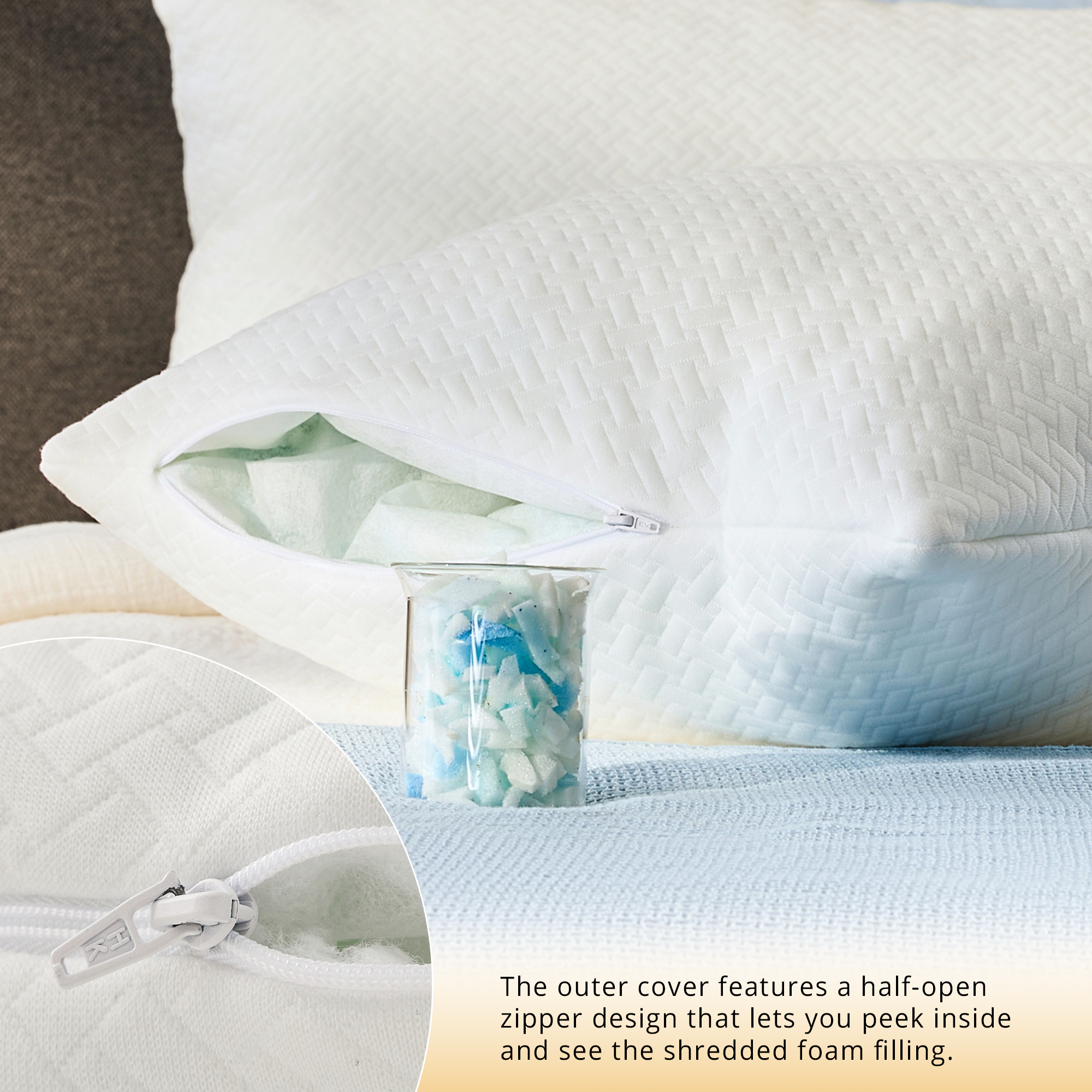 Egohome Shredded Memory Foam Pillow 2-Pack, Queen photo 3