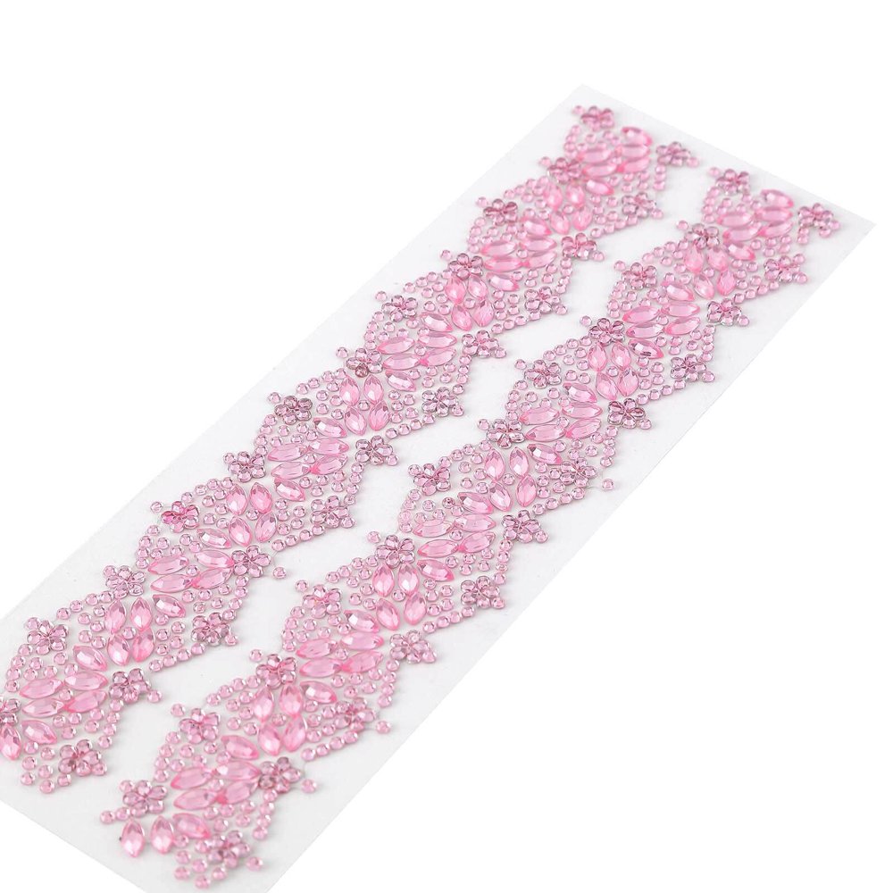2 Strips Stick on Rhinestone Gems Floral Trim Self Adhesive Diamond
