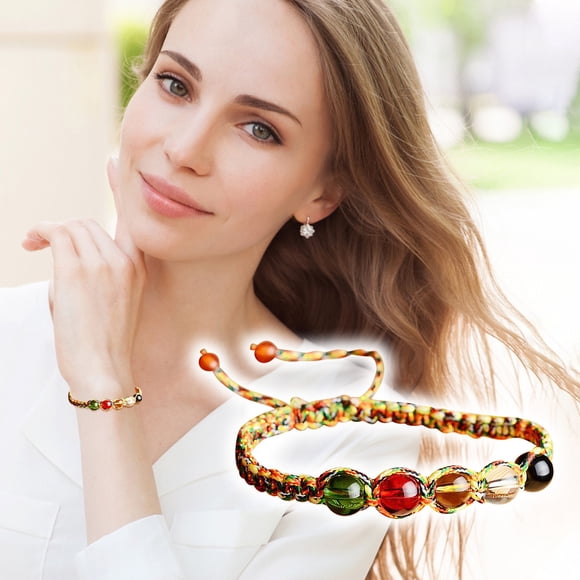 Latrodar Five Bracelet,Multicolored Rope Bracelet Five Colored Glass Bead Bracelet Halloween Valentines Day Gifts for Her