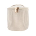 thumbnail image 1 of Bolsas de maquillaje organizativas de cilindro de rayas únicas 1 Pc para viajar en caqui de terciopelo, 1 of 5