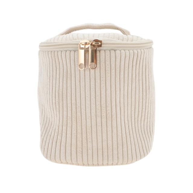 Bolsas de maquillaje organizativas de cilindro de rayas únicas 1 Pc para viajar en caqui de terciopelo