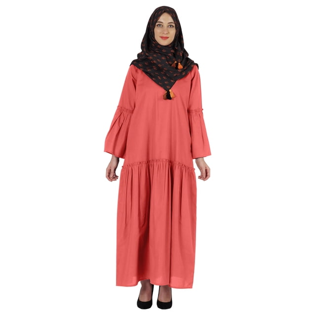 Bimba Robe Longue Islamique avec Foulard Hijab Imprimé Abaya en Rayonne Maxi Vêtements pour Femmes Musulmanes