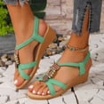 thumbnail image 2 of AOMPMSDX Womens Sandals Ladies Summer Retro Bohemian Style Beaded Milled Velvet Open Toe Beach Outwear Plus Size Sandals Green Spring Summer Shoes 40, 2 of 9