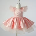 thumbnail image 2 of Coerni Toddler Baby Girls Feather Flying Sleeve Pearl Gown Dress Tutu Fluffy Princess Dress Summer Wedding Party Dresses, 2 of 5