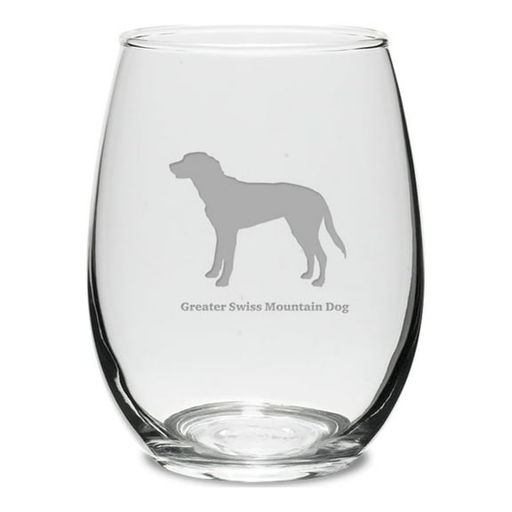 Greater Swiss Mountain Dog Deep Etched 15 oz Stemless White Wine Glass