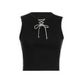 thumbnail image 4 of Gureui Women's Summer Tank Tops, Sleeveless Solid Color Knitted Ribbed Cross Tie-Up Front Vests Slim Fit Crop Tops Streetwear, 4 of 6