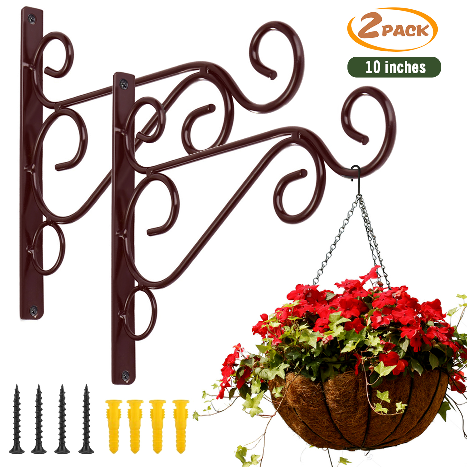 Hanging Plant Bracket, 2 Pcs 10&quot; Cast Iron Decorative Wall