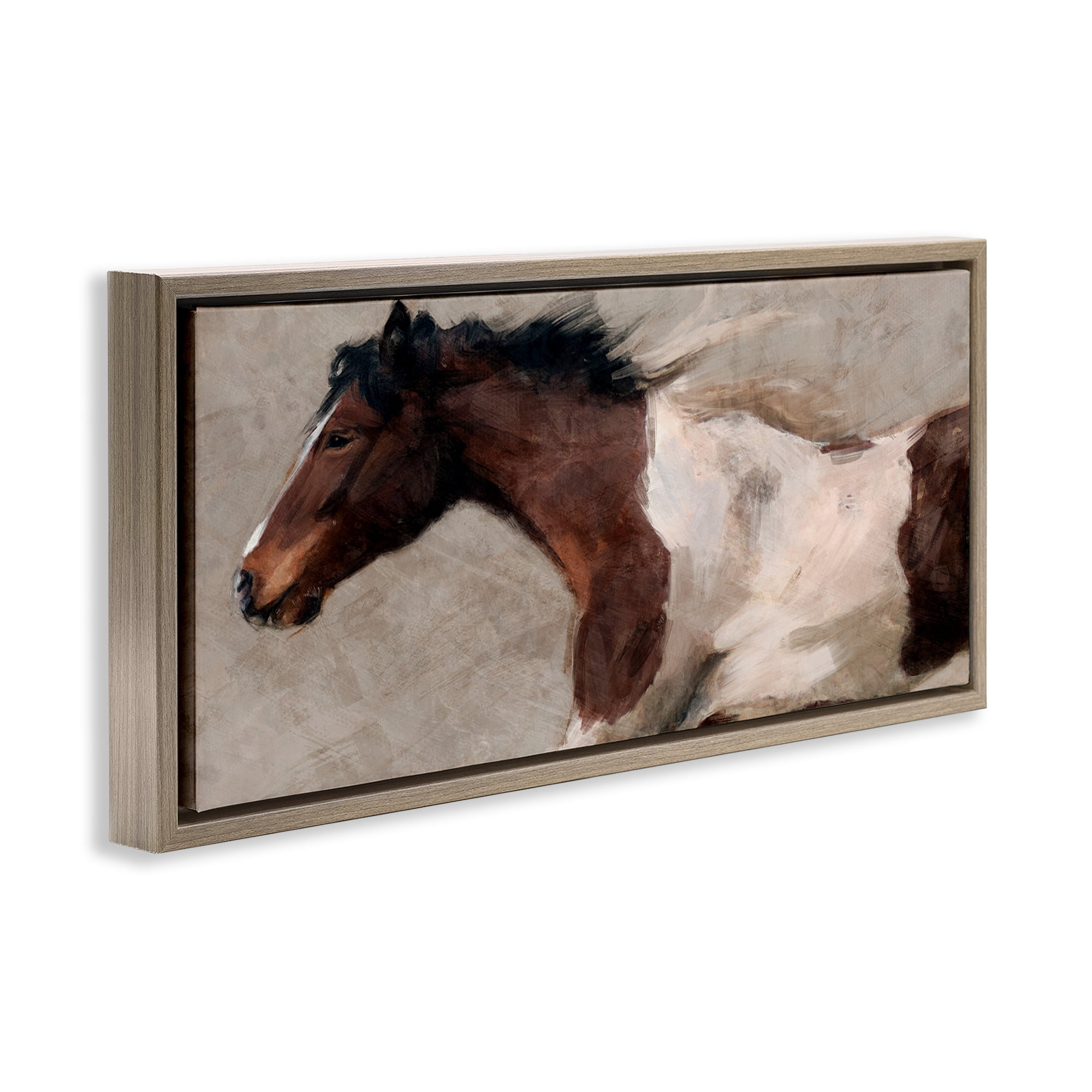 Stupell Industries Brown & White Horse Animals & Insects Painting Brown Floater Framed Canvas Art Print Wall Art, 31 x 14