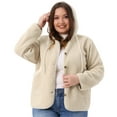 thumbnail image 2 of DARING DIVA Plus Size Hooded Fleece Pockets Button Closure Jacket 1X Beige, 2 of 6