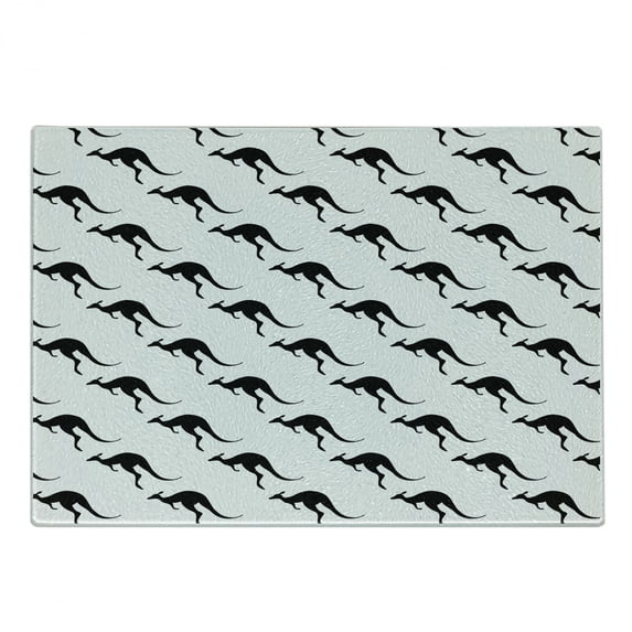 Aboriginal Cutting Board, Monochromatic Pattern with Silhouette Style Kangaroo Animal Print, Decorative Tempered Glass Cutting and Serving Board, in 3 Sizes, by Ambesonne