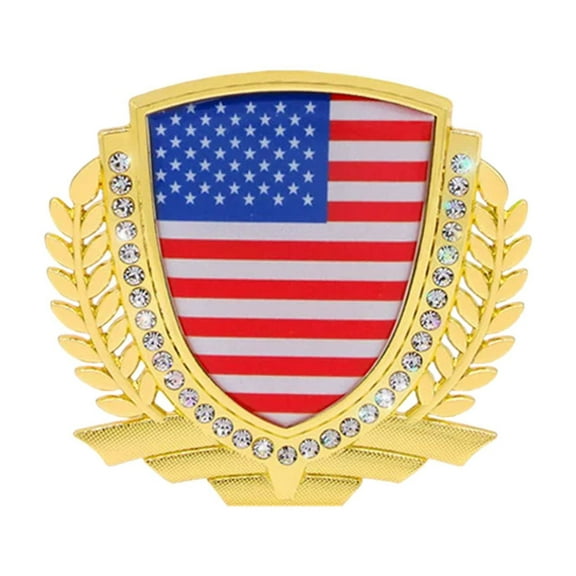 Ysmzzmsy 1 PCS Country Flag Shield Car Emblem, 3.35x3.15 inches, Gold Metal Frame with Crystals, Decorative Auto Badge