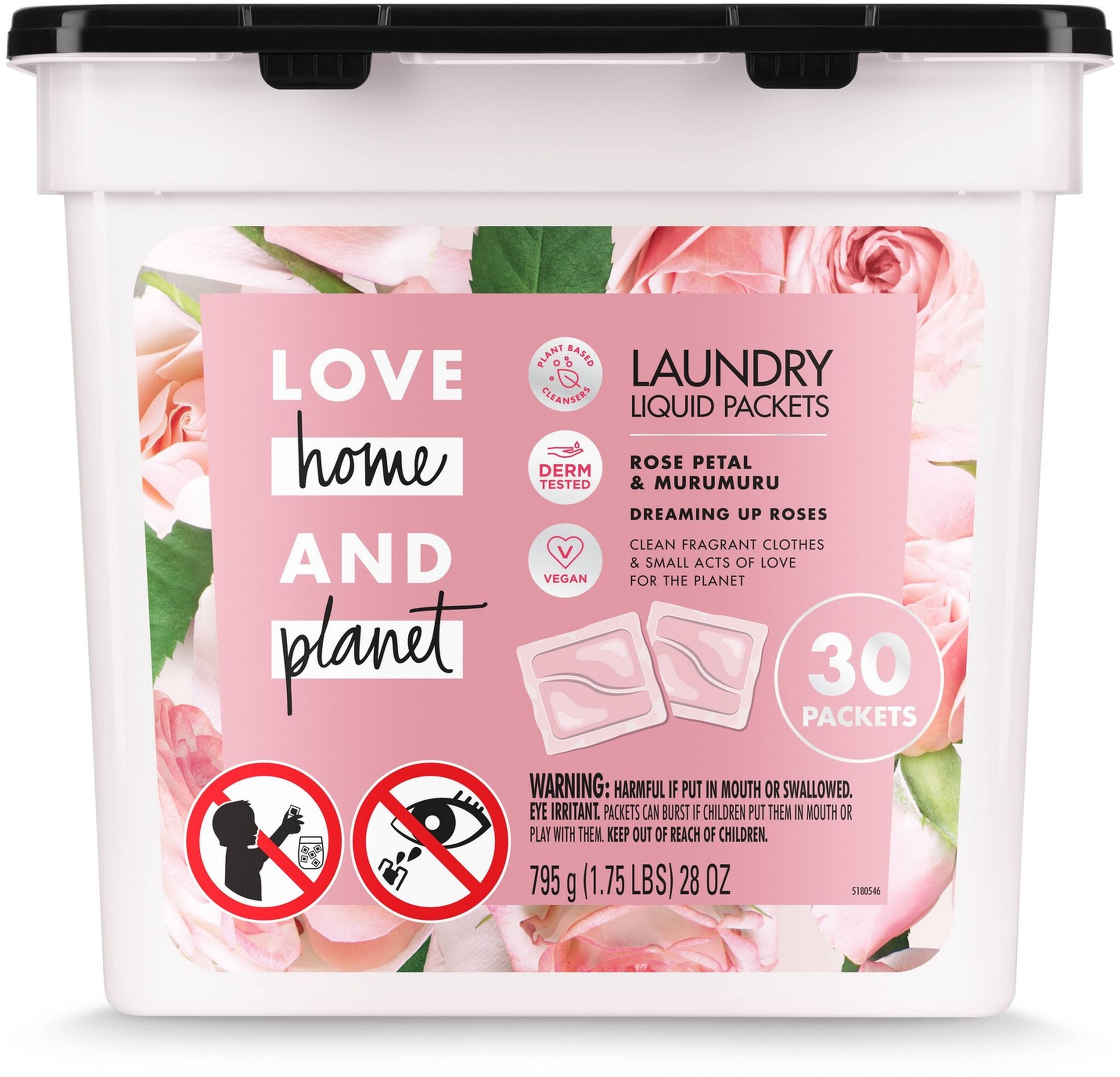 Love Home and Laundry Detergent Packets Rose Petal & Mururmuru 30 count