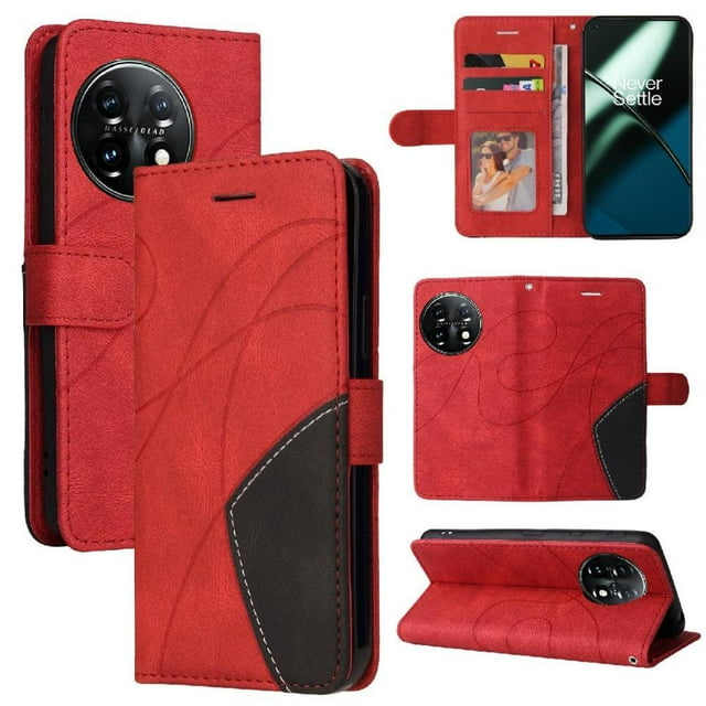 GANGXUN Flip Case for OnePlus 11 5G – Leather Wallet Cover with Card Slots, Kickstand & Color Stitching Protective Folio