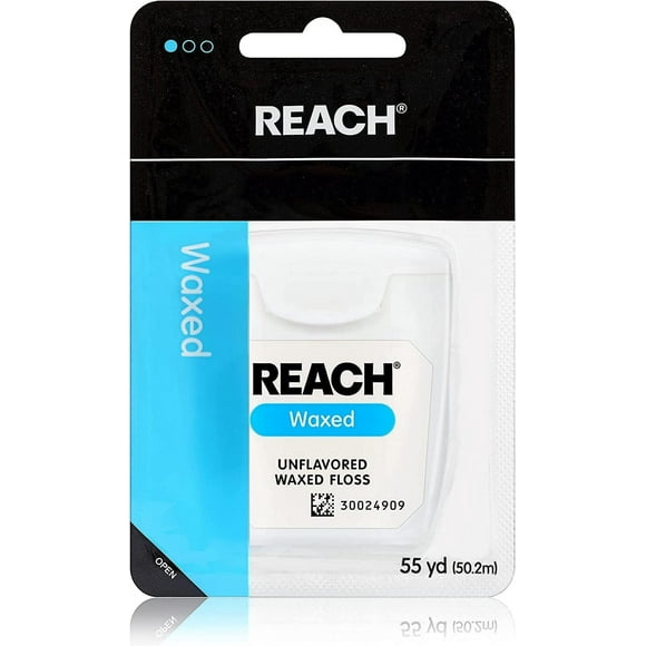 Reach Unflavored Waxed Dental Floss for Oral Care & Removal of Plaque & Food from Teeth & Gum Line, Accepted by The American Dental Association (ADA), Pack of 6, 55 yds