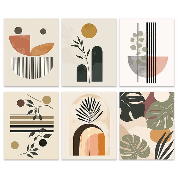 6 Pcs Modern Boho Wall Art Prints Minimalist Abstract Plant Wall Art Aesthetic Posters Geometric Wall Decor for Home Decorations 8 x 10 Inch Unframed