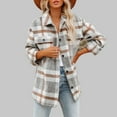 thumbnail image 3 of Sarapandan Woman Plaid Jacket Fashionable Loose Comfortable Soft Female Grid Pattern Button Jacket for Work Travelling Light Gray M, 3 of 6