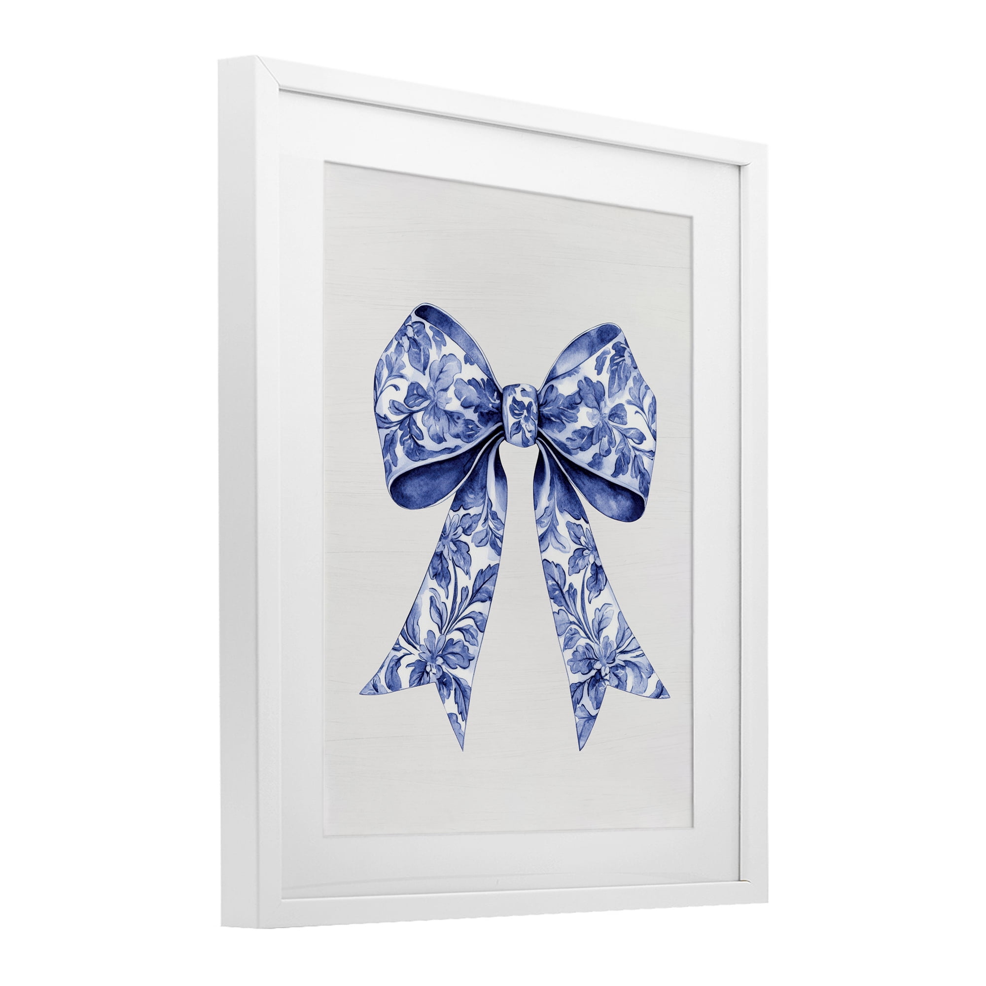 Vintage Toile Flower Ribbon White Framed Print Under Glass, design by Lettered and Lined