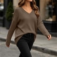 thumbnail image 5 of Bnwani Womens Blouses Loose Plus Size Shirts Elegant Waffle Pattern Long Sleeve V-Neck Pullover Tops Coffee 2XL, 5 of 9
