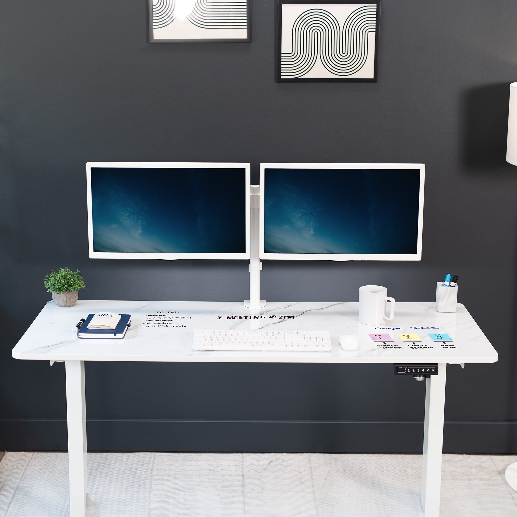 VIVO White Marble 60 x 24 inch Dry Erase Table Top for Sit to Stand Desk Frames